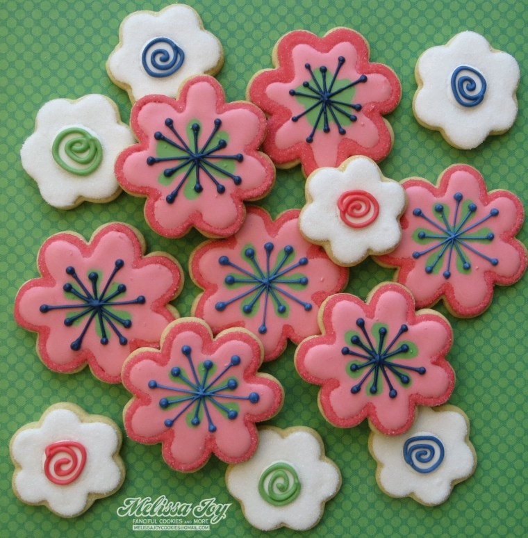 retro flowers with swirlies