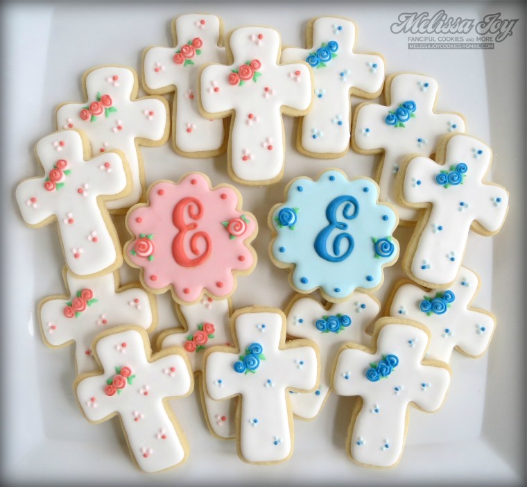 Baptism Cross Cookies with Monogram by Melissa Joy